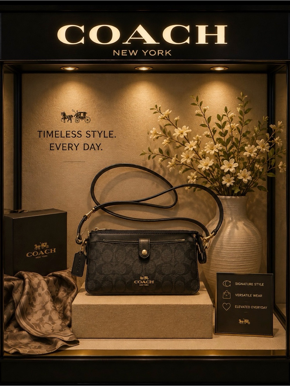 Coach Black Signature Canvas Crossbody Wristlet with Gold Hardware